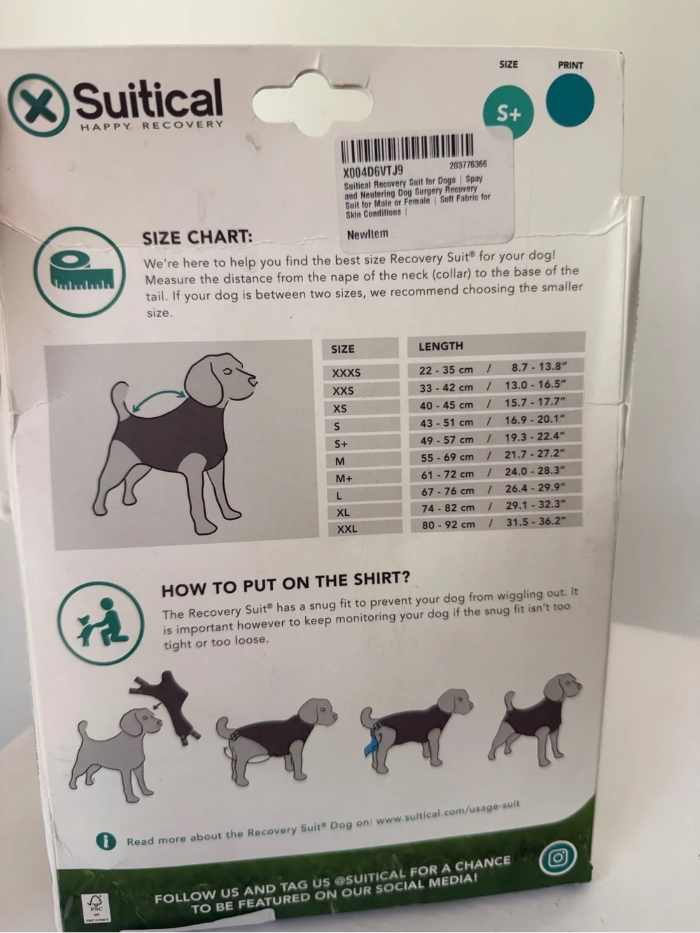 Suitical Recovery Suit for Dogs Spay & Neutering Dog Surgery Recovery NIB #M284